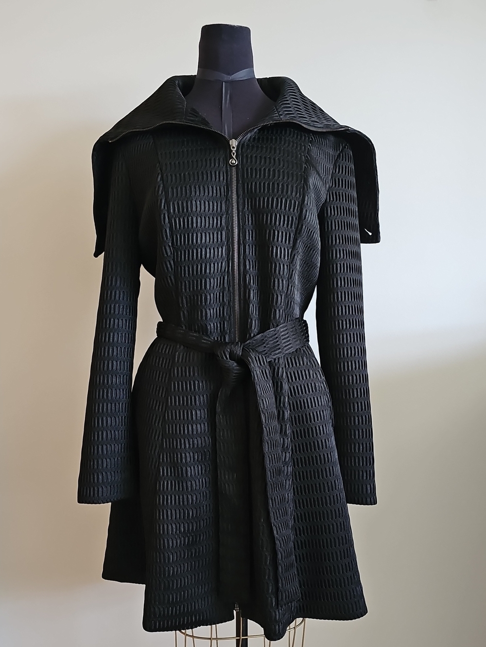 Samuel Dong Textured Fit & Flare Coat With Belt